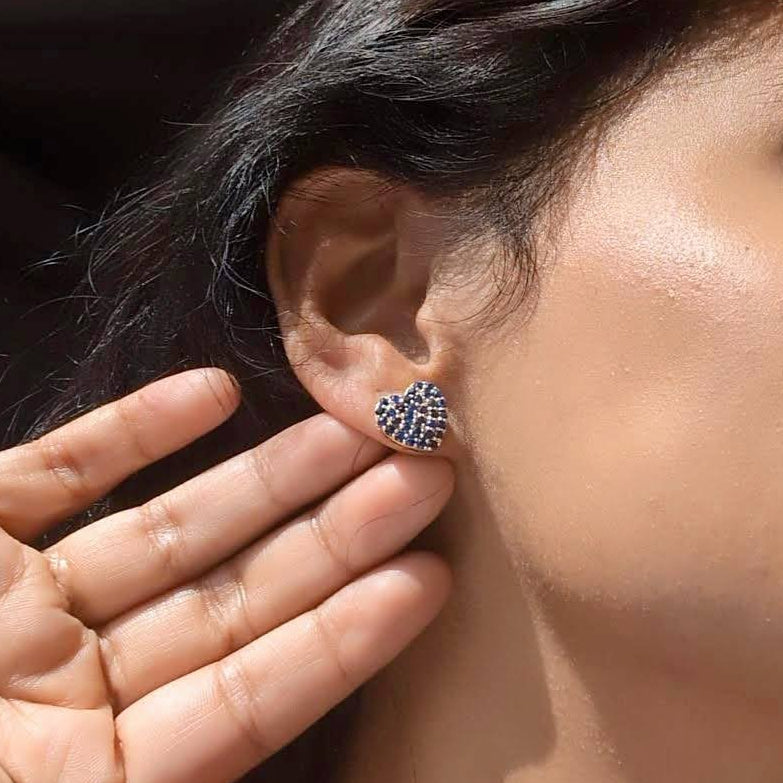 Blue Heartline – 18K Sapphire Stud Earrings