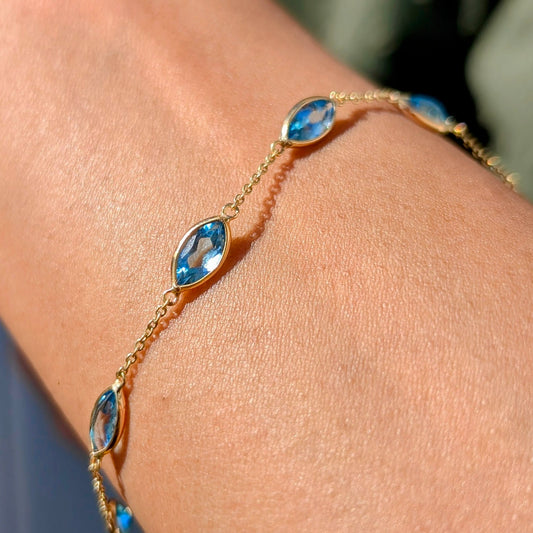 Aqua Flow – 18K Marquise Blue Topaz Bracelet