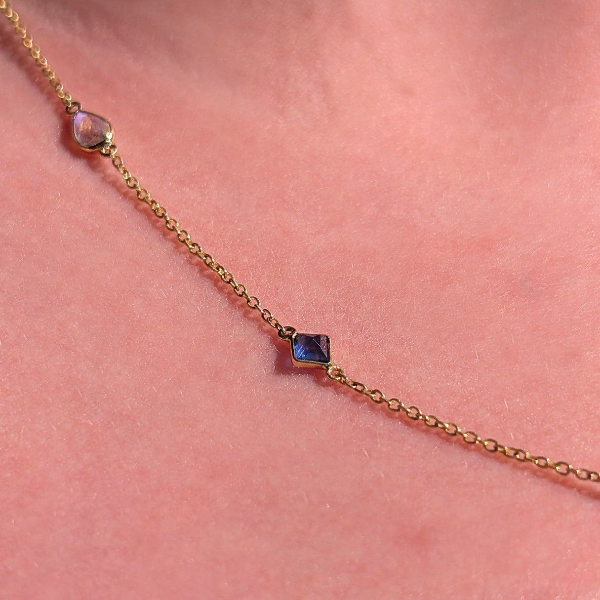The Celestial Rhythm – 18K Gold Necklace with Moonstone & Sapphire