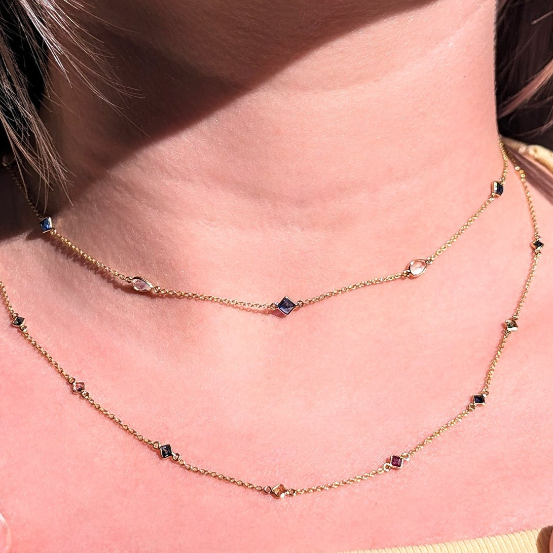 The Celestial Rhythm – 18K Gold Necklace with Moonstone & Sapphire