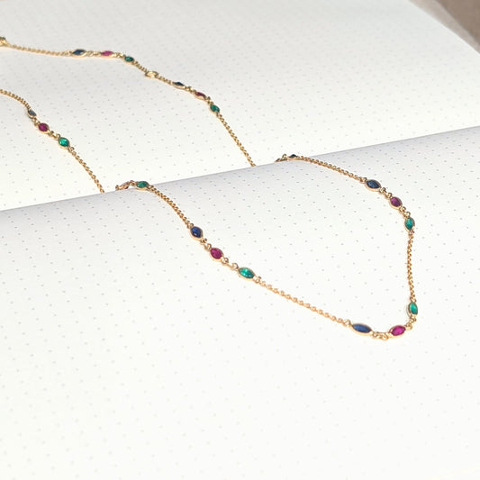 Precious Harmony – 18K Ruby, Emerald & Sapphire Necklace