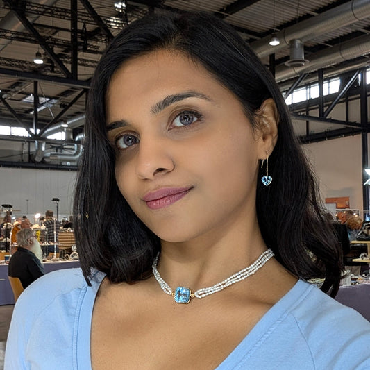 Azure Poise – 18K Swiss Blue Topaz & Pearl Necklace