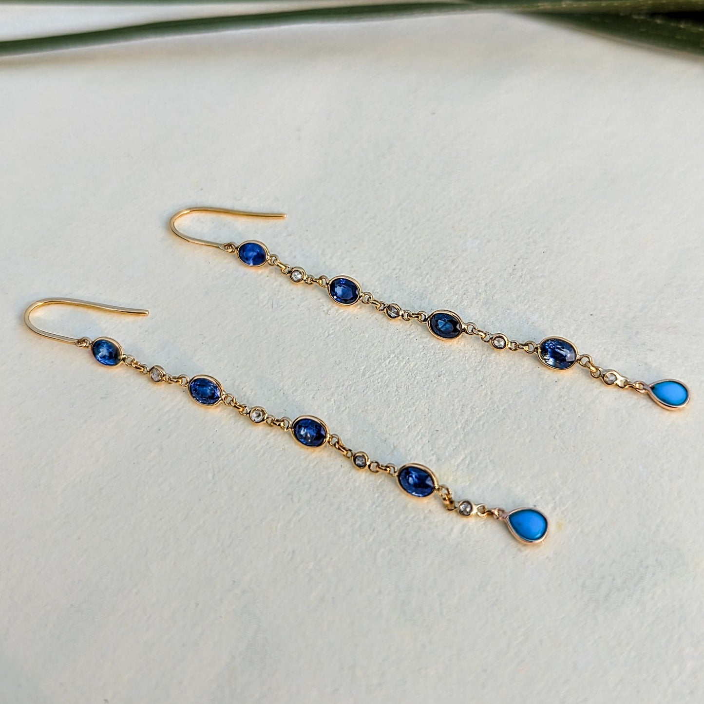 The Cascade Earrings – 18K Gold, Sapphires, Diamonds & Turquoise