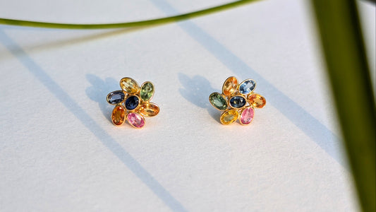 The Bloom Studs – 18K Gold with Multicoloured Sapphires