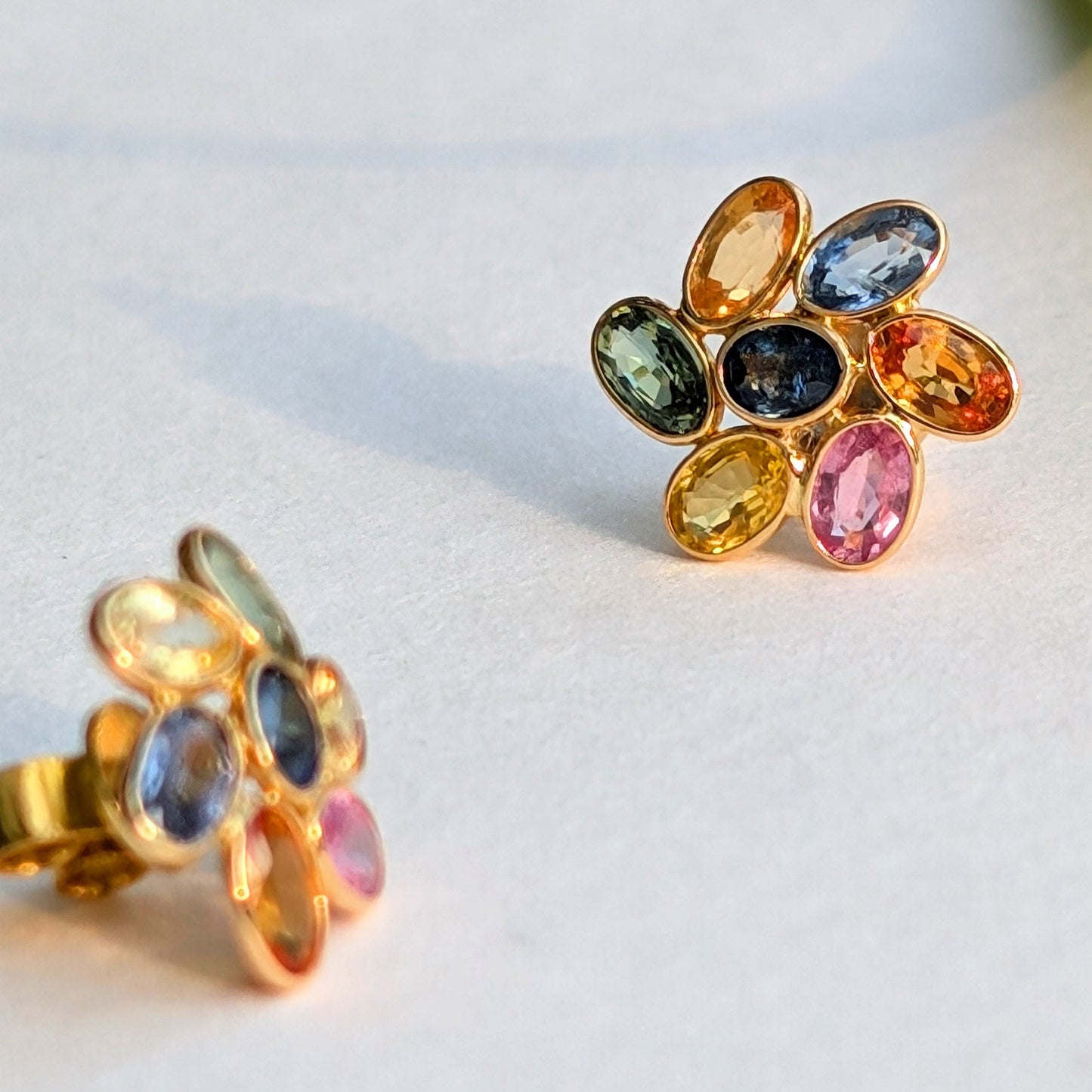 The Bloom Studs – 18K Gold with Multicoloured Sapphires