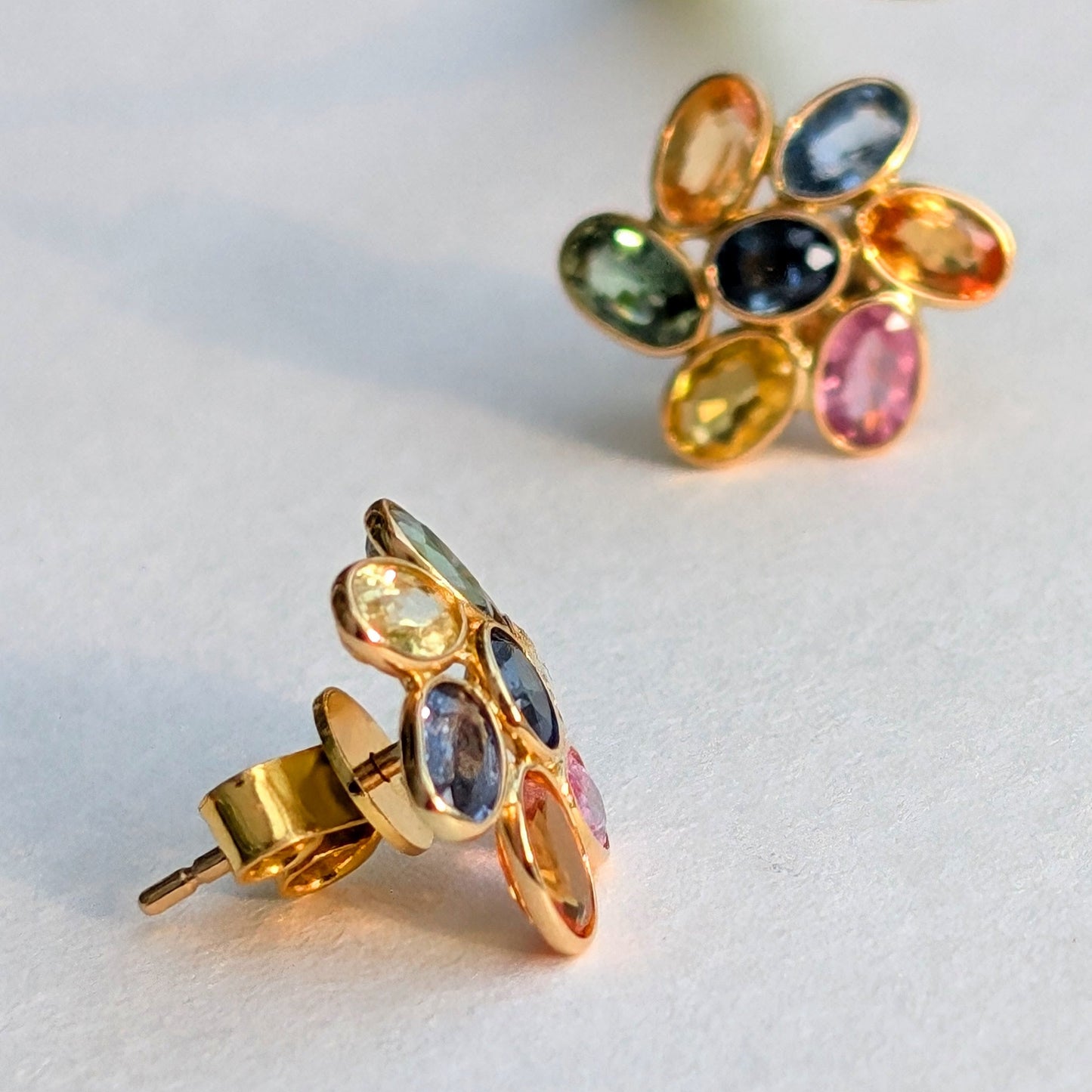 The Bloom Studs – 18K Gold with Multicoloured Sapphires