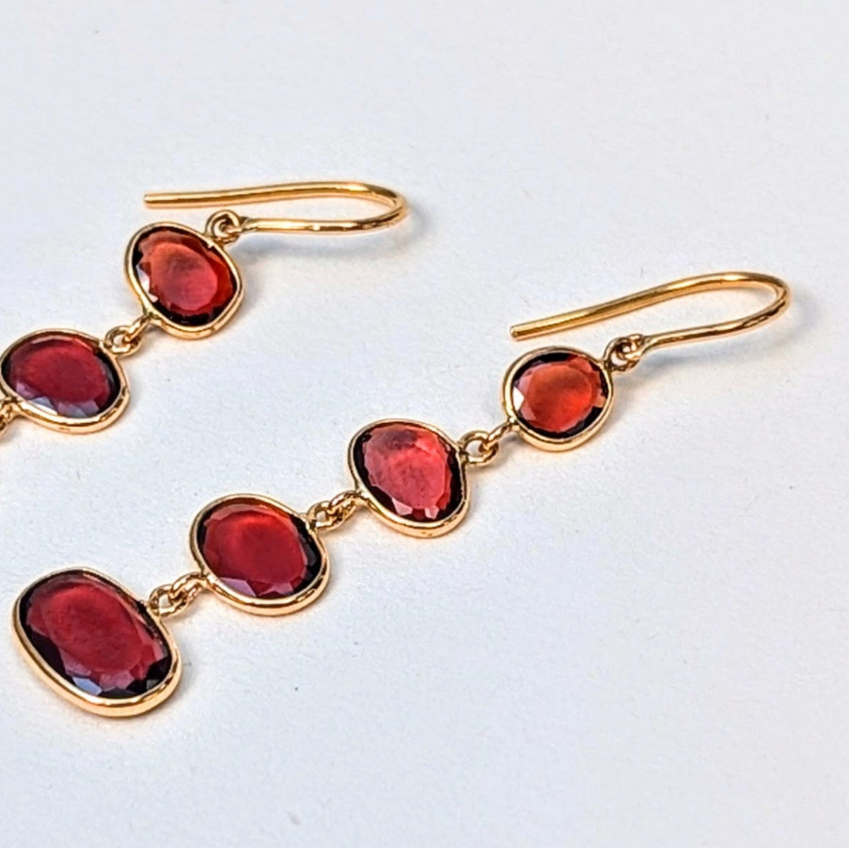 The Garnet Veil – 18K Gold Dangle Earrings