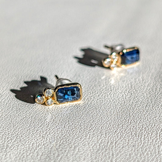 The Northlight Studs – 18K Gold with Blue Sapphire & Diamond