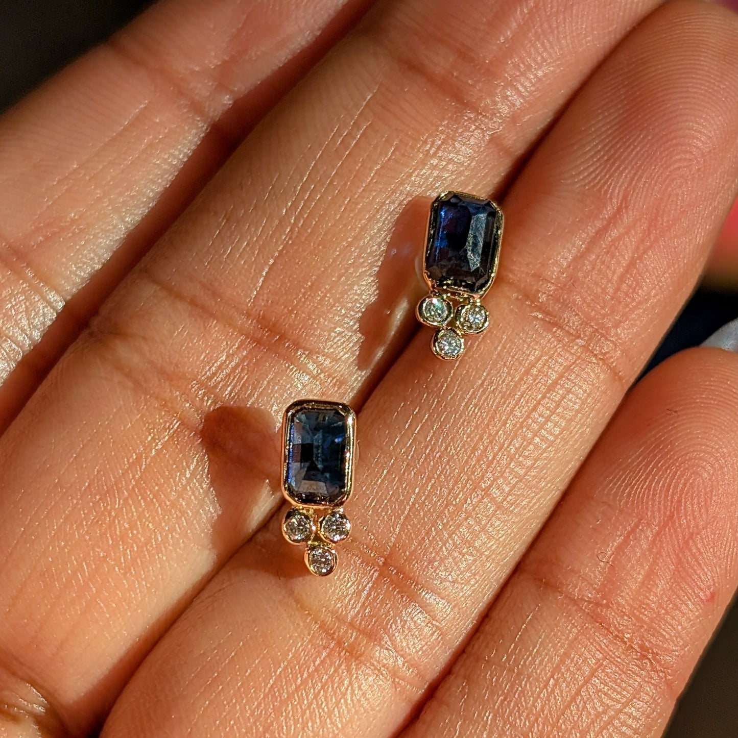 The Northlight Studs – 18K Gold with Blue Sapphire & Diamond