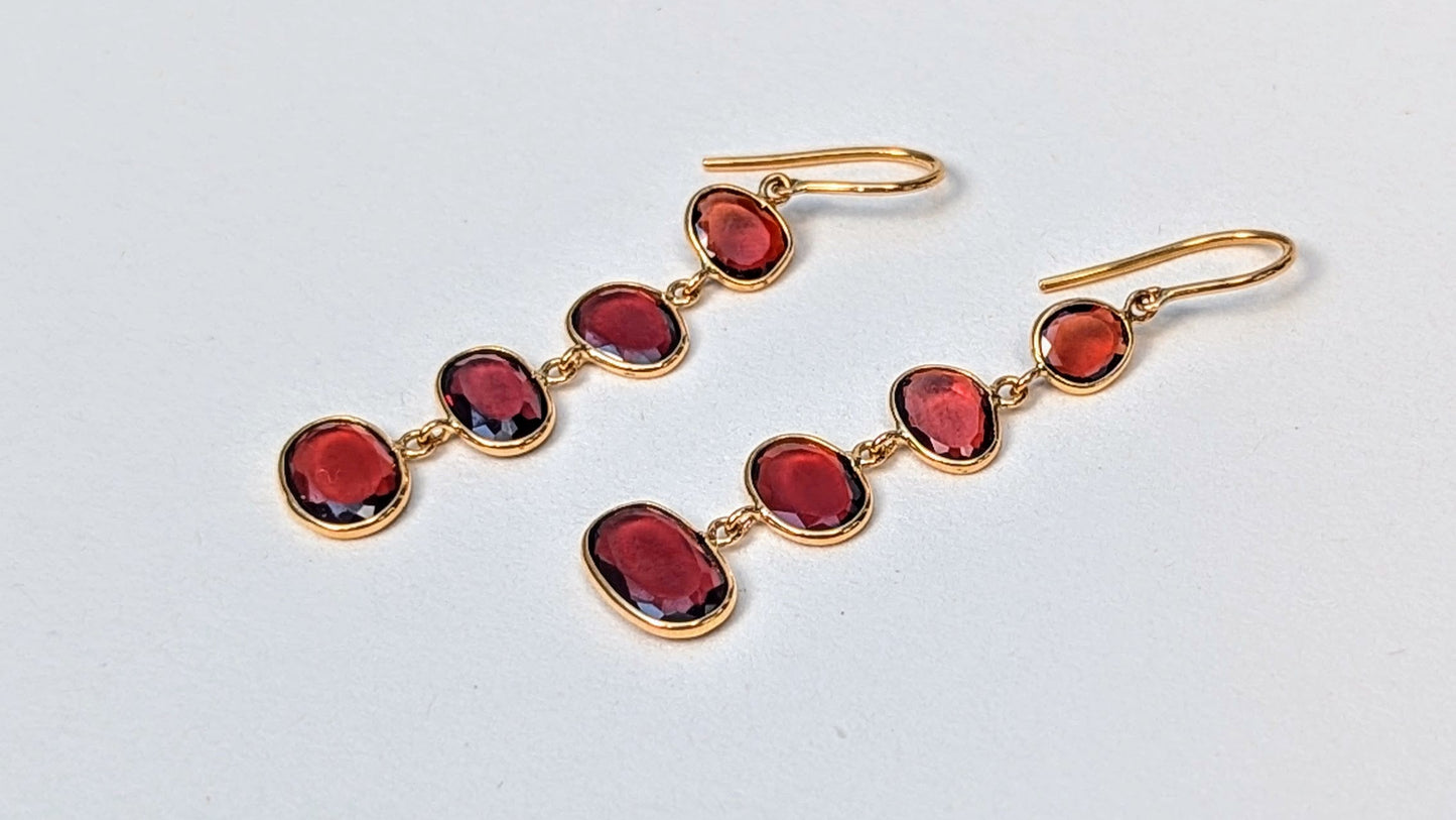 The Garnet Veil – 18K Gold Dangle Earrings