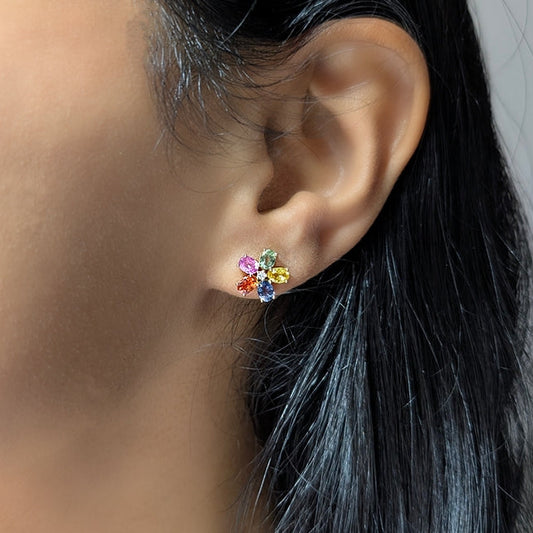 Pastel Bloom – 18K Sapphire & Diamond Studs