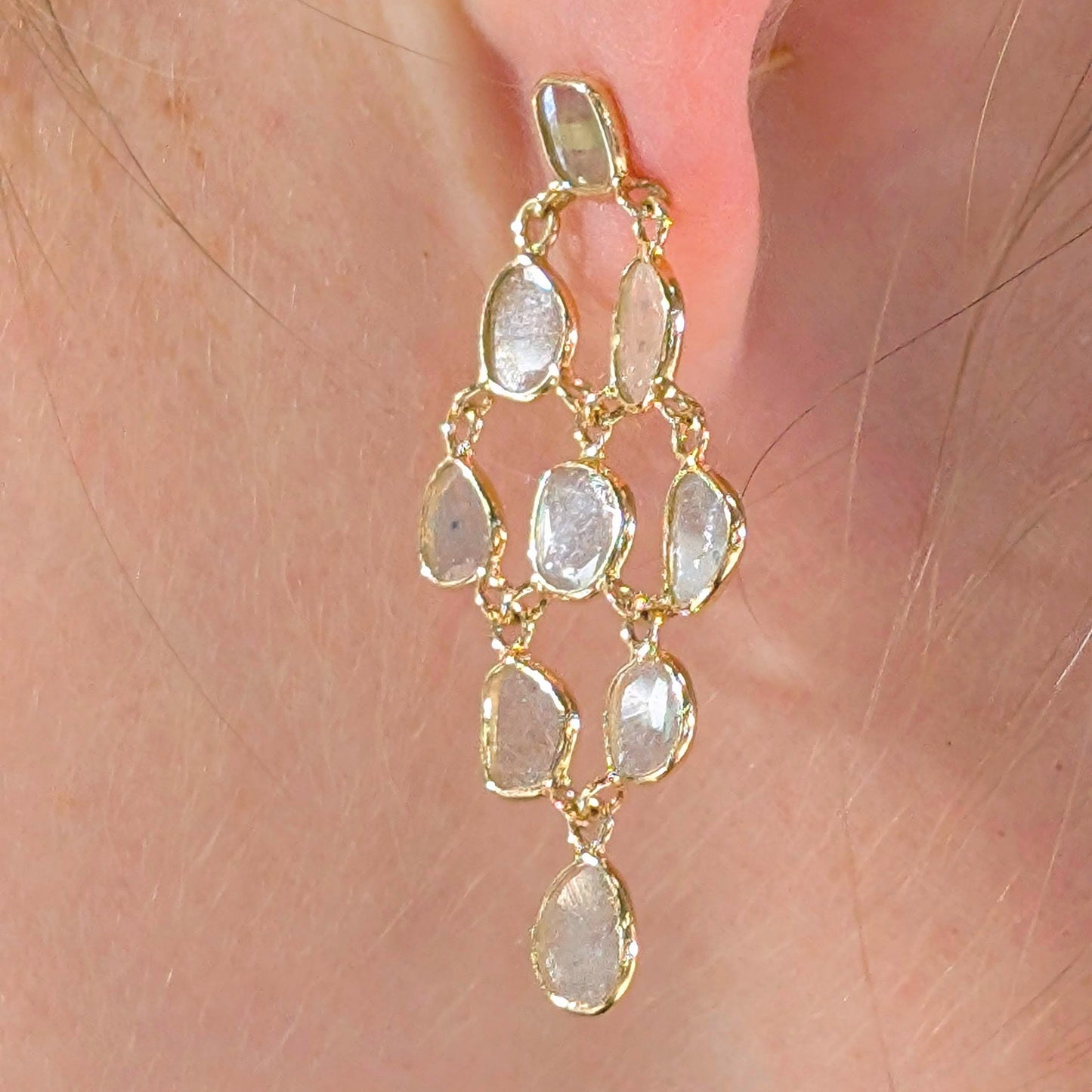 Golden Lattice – 18K Polki Diamond Drop Earrings