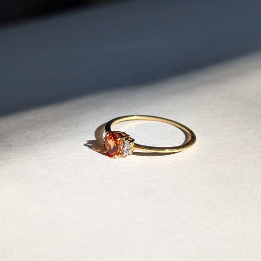 Amber Glow – 14K Orange Sapphire & Diamond Ring