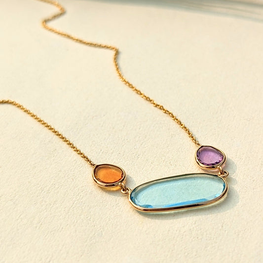 Sunset Trio – 18K Multi-Stone Necklace