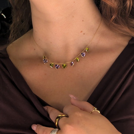 The Heartlight Necklace – 18K Gold with Amethyst & Peridot