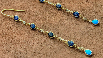 The Cascade Earrings – 18K Gold, Sapphires, Diamonds & Turquoise