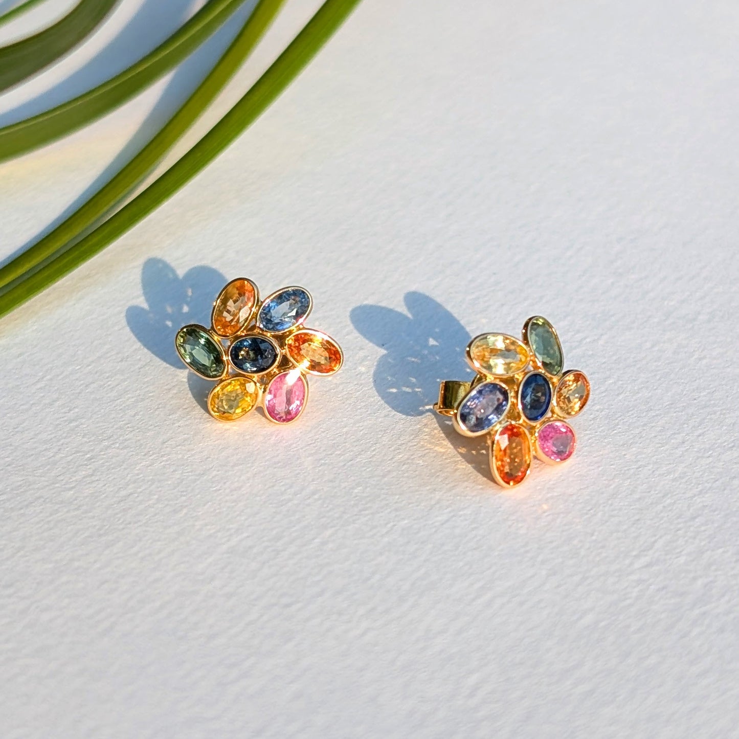 The Bloom Studs – 18K Gold with Multicoloured Sapphires