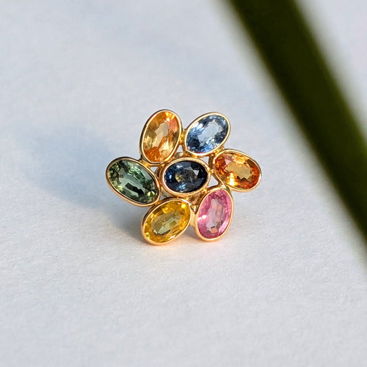 The Bloom Studs – 18K Gold with Multicoloured Sapphires
