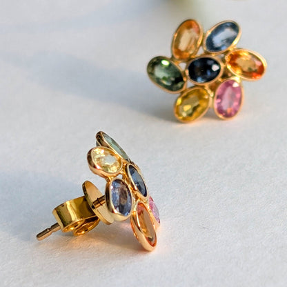 The Bloom Studs – 18K Gold with Multicoloured Sapphires