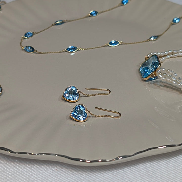Sky Heart – 18K Topaz Drop Earrings