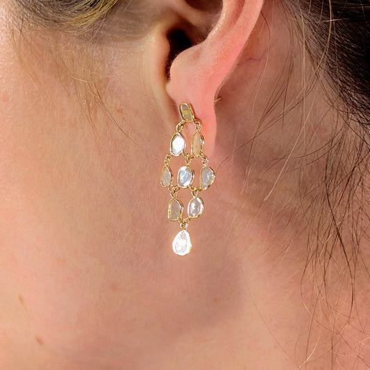 Golden Lattice – 18K Polki Diamond Drop Earrings