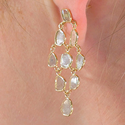 Golden Lattice – 18K Polki Diamond Drop Earrings
