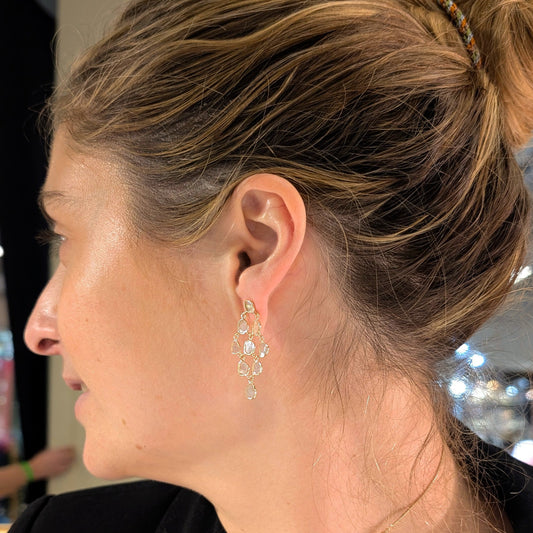 Golden Lattice – 18K Polki Diamond Drop Earrings
